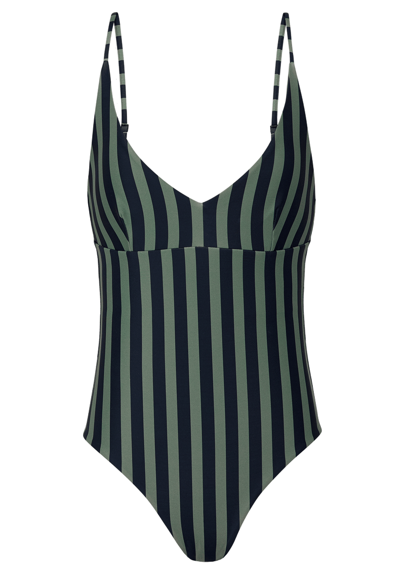 V-neck bathing suit in stripes